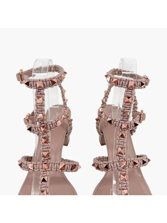 Valentino Garavani Rockstud Braided Caged Block Heel Sandals Beige Size 40 US 10 - Picture 4 of 15